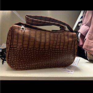Brown Crocodile Embossed Handbag